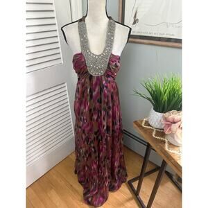 JULIES CLOSET Womens Dress Purple Maxi Embellished Neckline Retro Y2k Fairy | S